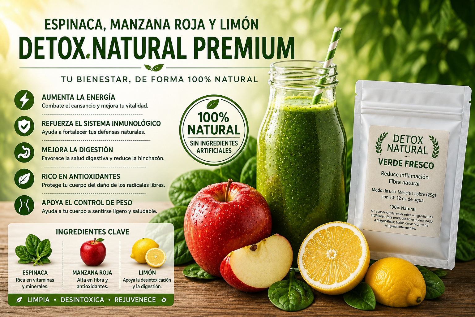 Detox Verde Fresco sobres Individuales 100% Natural